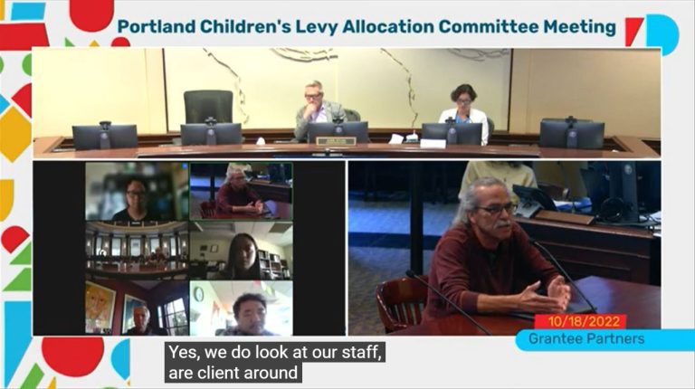 screengrab from 10/18/2022 allocation committee meeting discussing grantee partners