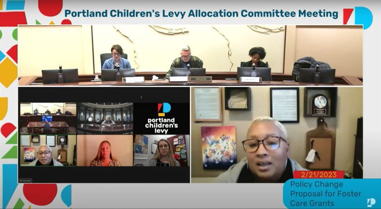Screengrab from 2/21/2023 allocation committee meeting discussing policy change proposal for foster care grants