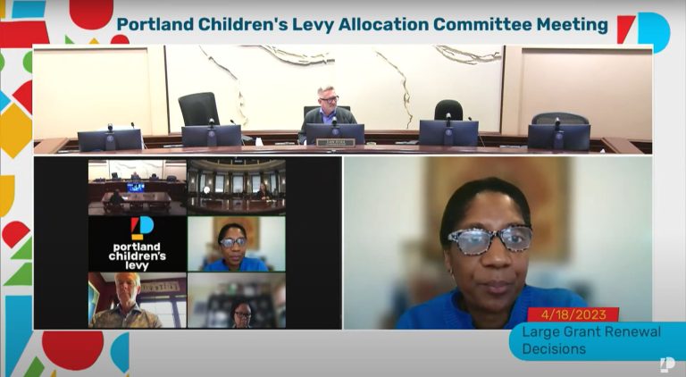 Screengrab from 4/18/2023 allocation committee meeting discussing large grant renewals with