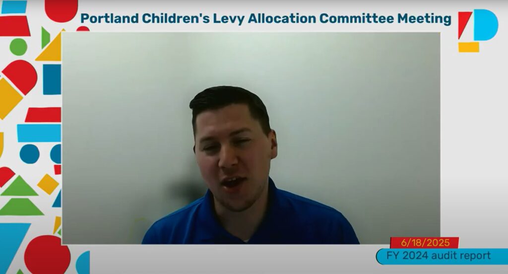photo of independent auditor Daniel Whitmore in a blue shirt speaking during an Allocation Committee meeting